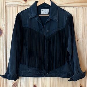 WE THE FREE Black Fringe Denim Jacket